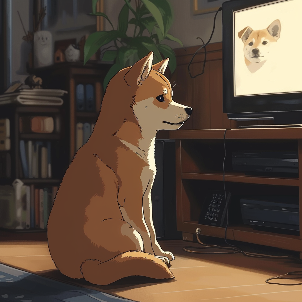 Anime Shiba Inu watching TV