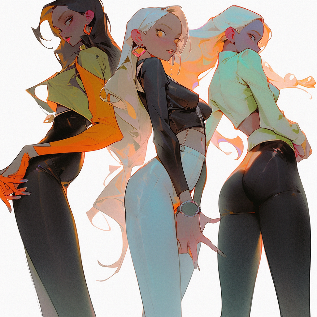 Three young women in expressive anime artwork