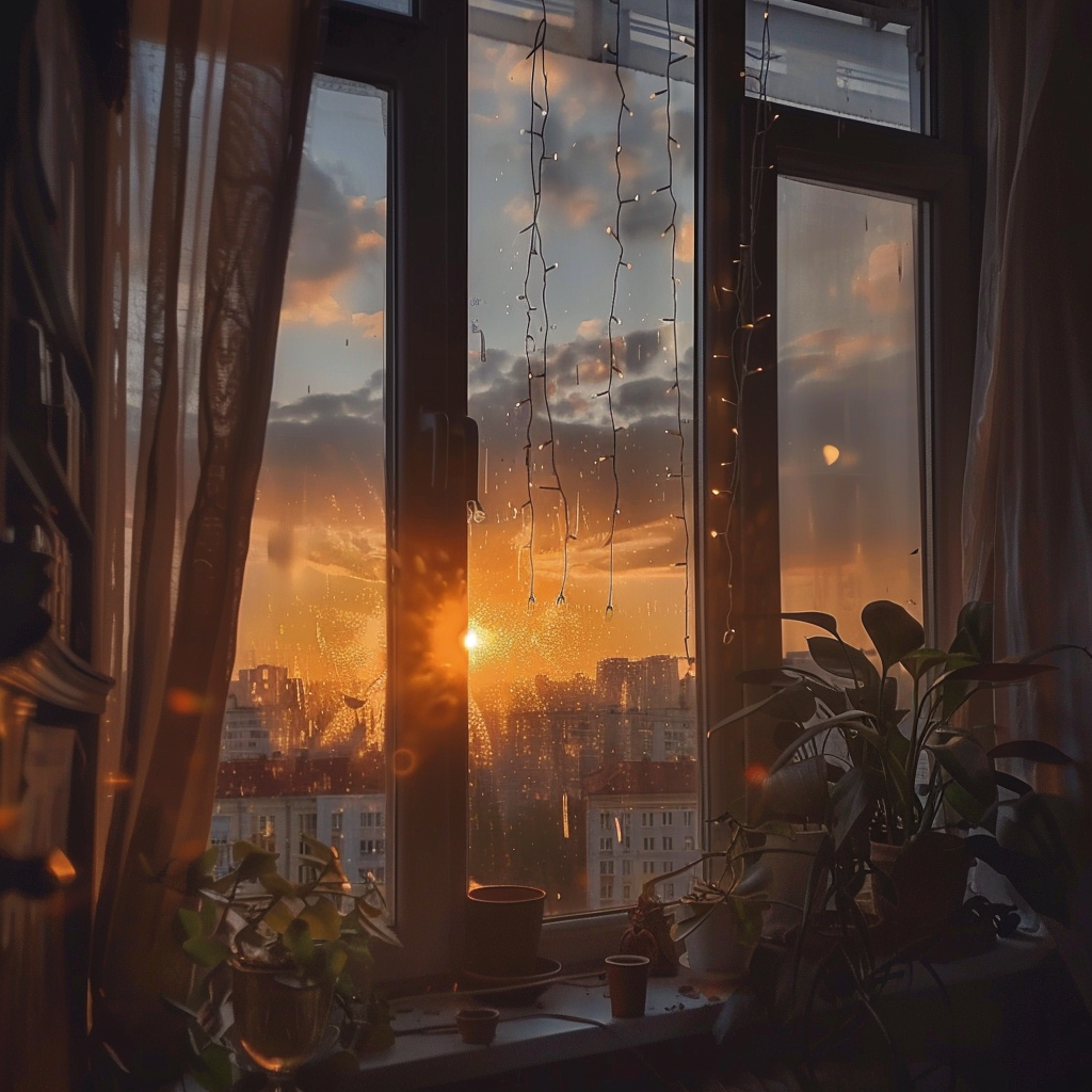 Sun rising through apartment window