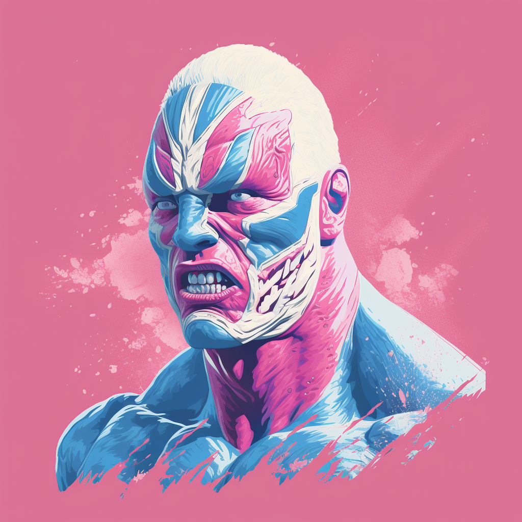 Fierce wrestler with pink and powder blue attire