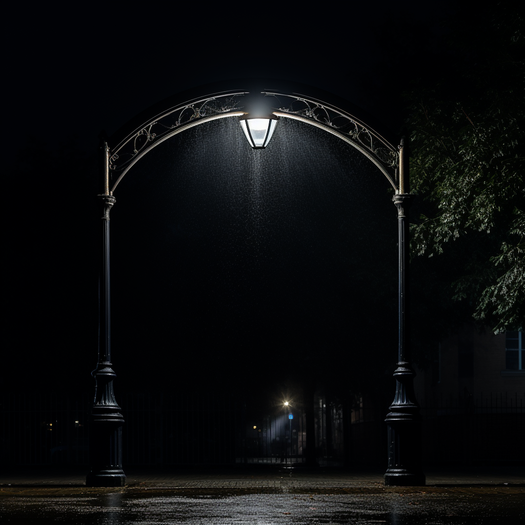 Street light illuminating arch on black background