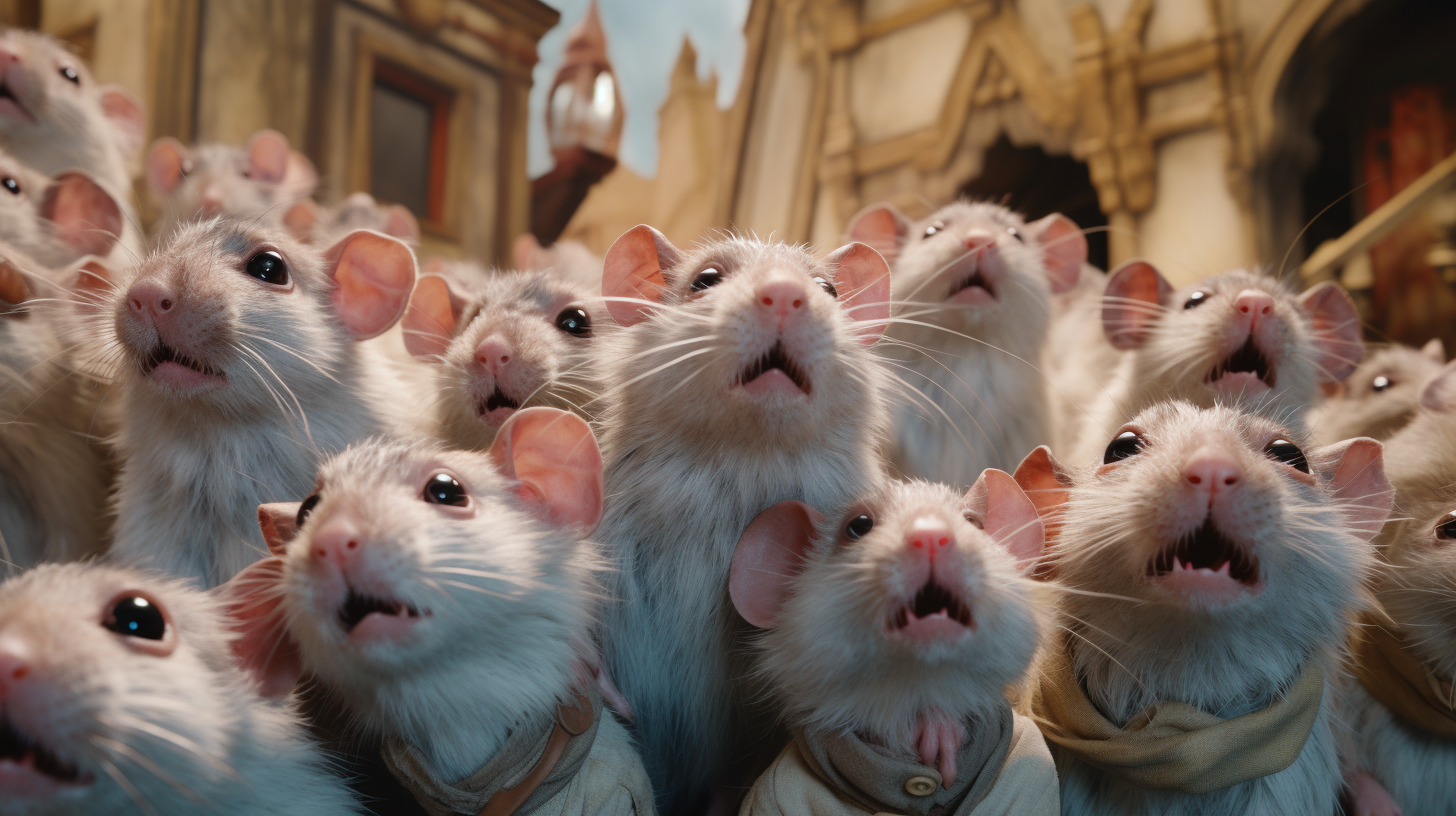 Photorealistic army of rats in side view