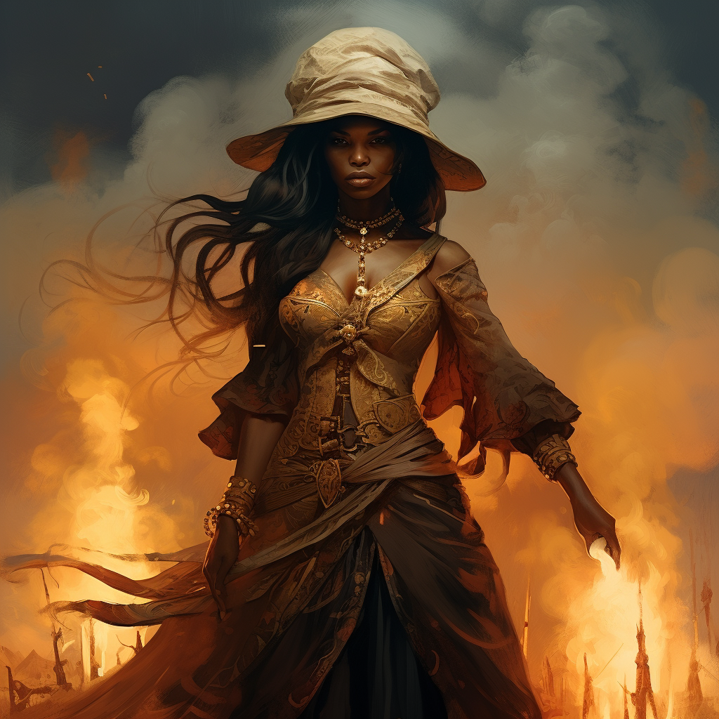 Beautiful Art Nouveau Voodoo Woman Mage on Battlefield