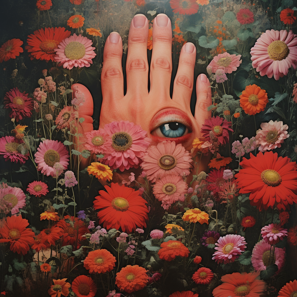 Flowers with Eyes and Hands in Arthouse Film Style