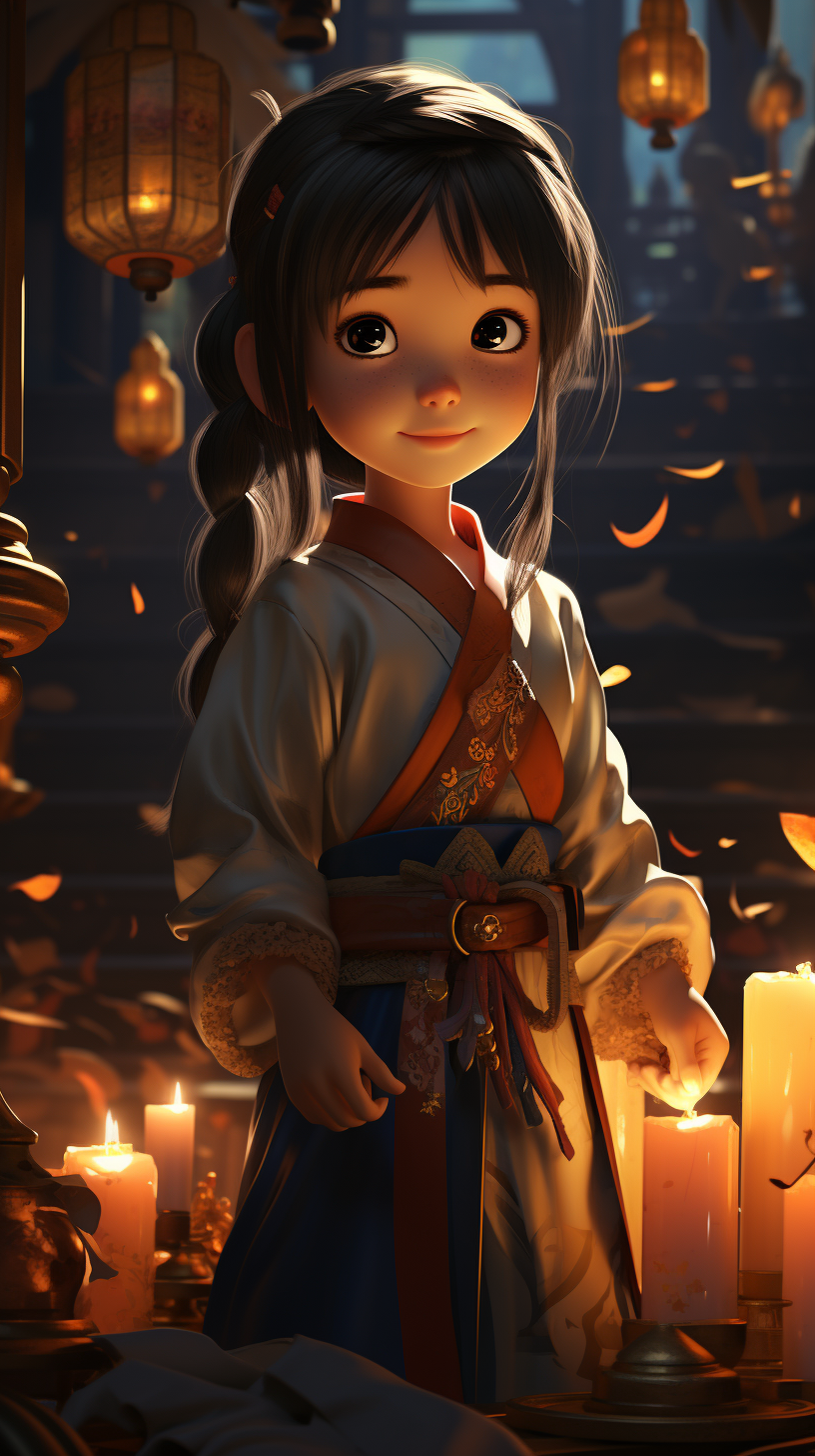 Cute Asian girl depicted in cartoon style