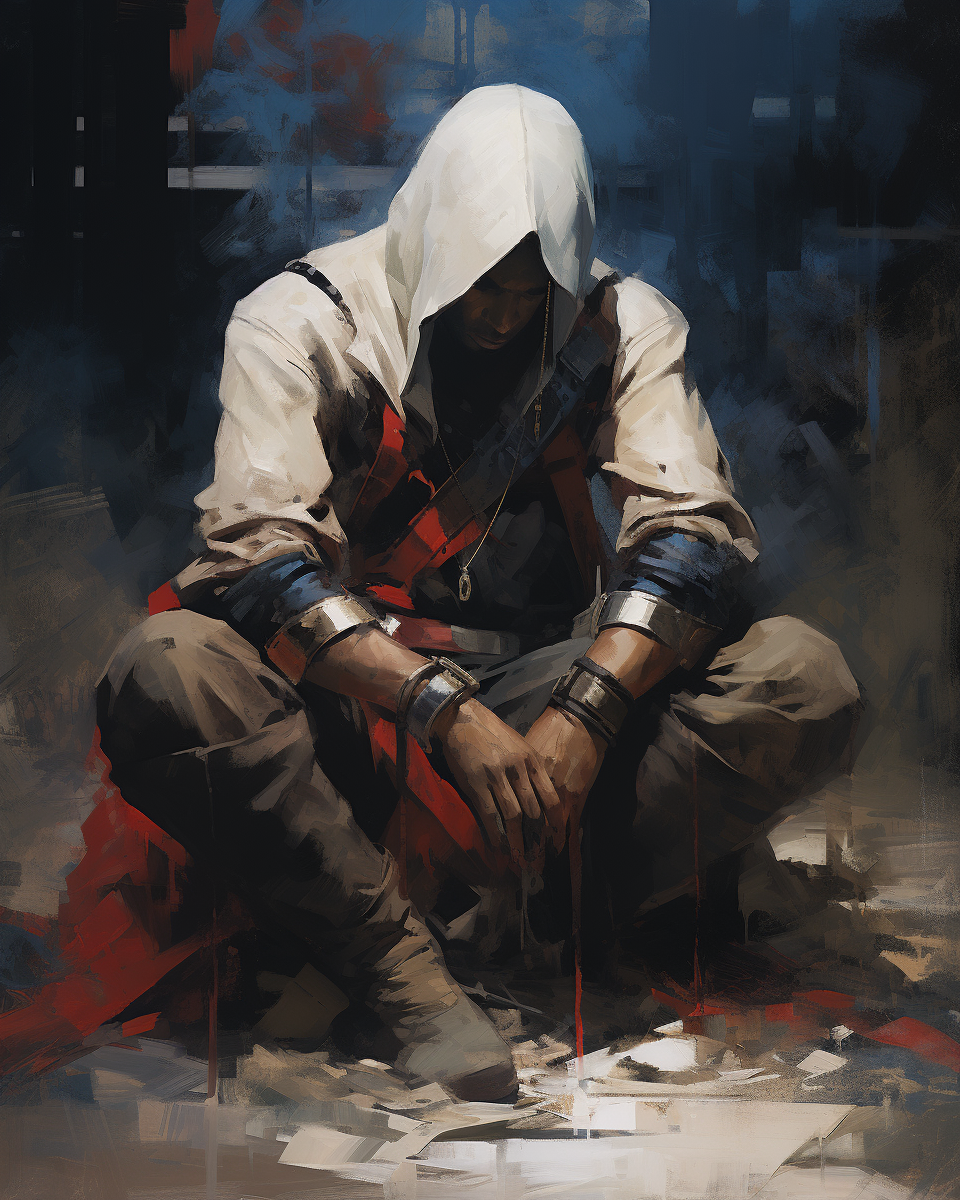 Assassin's Creed Kneeling Red White Blue Painting