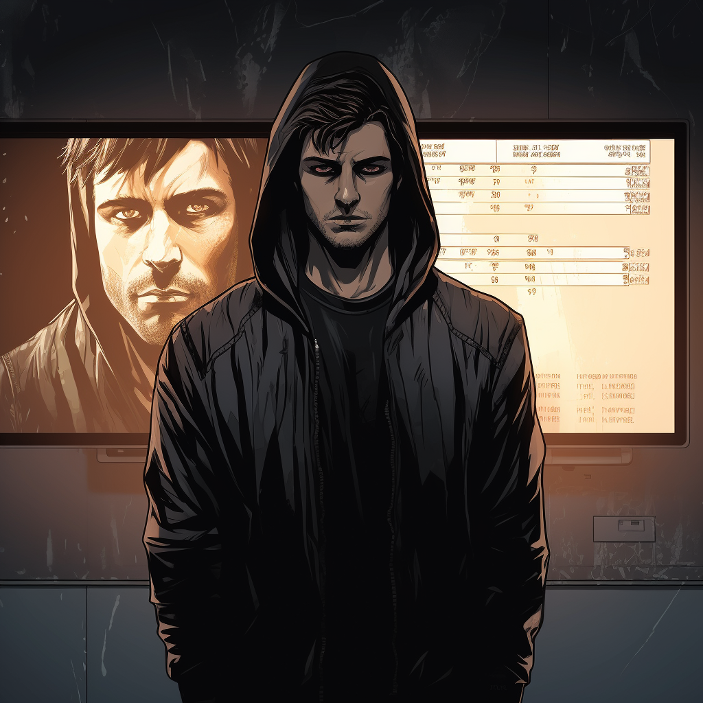 Assassin with Mugshot in Graphic Novel Style