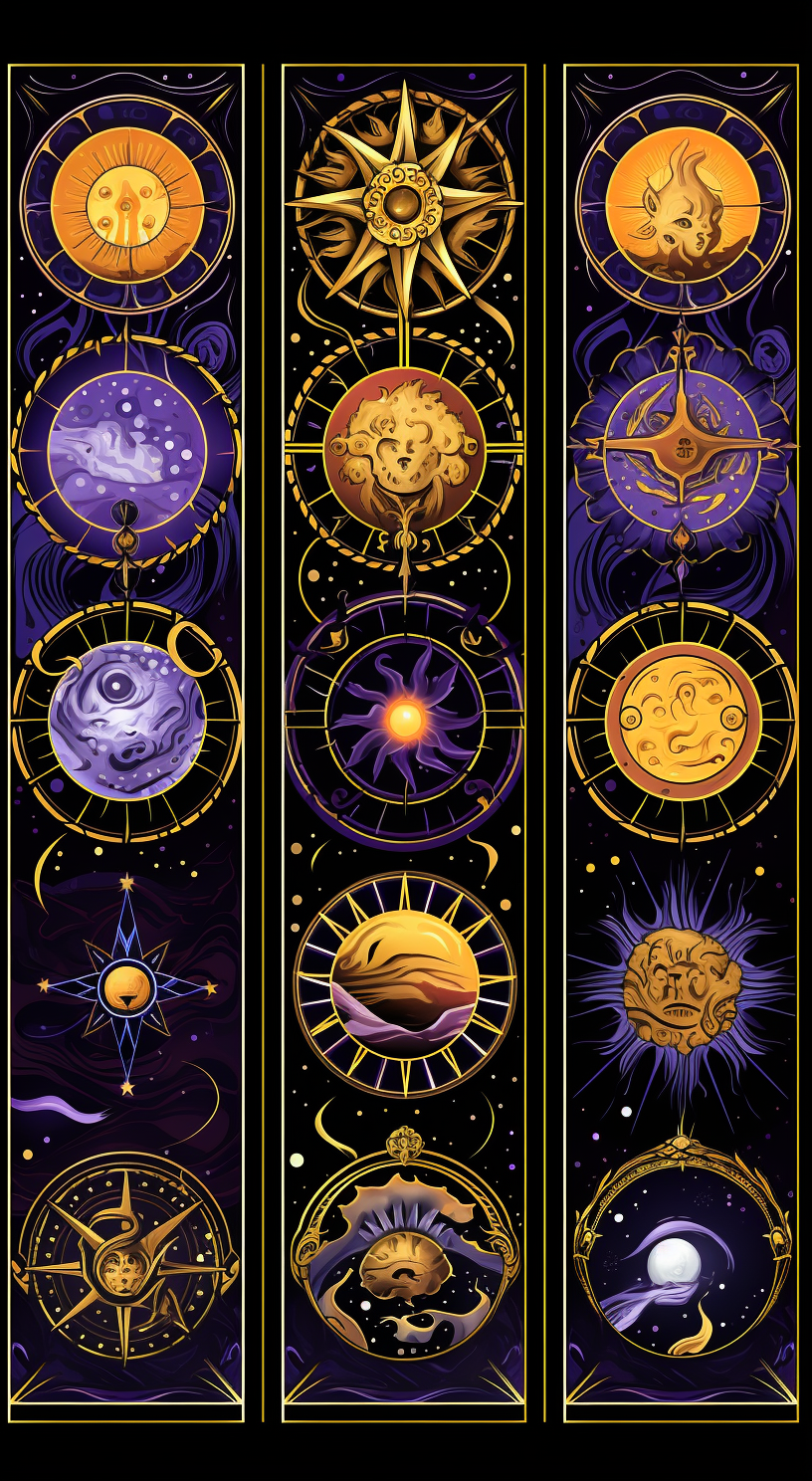 Astrology Tarot with Spiral Universe, Infinity Symbol, Moon, Sun