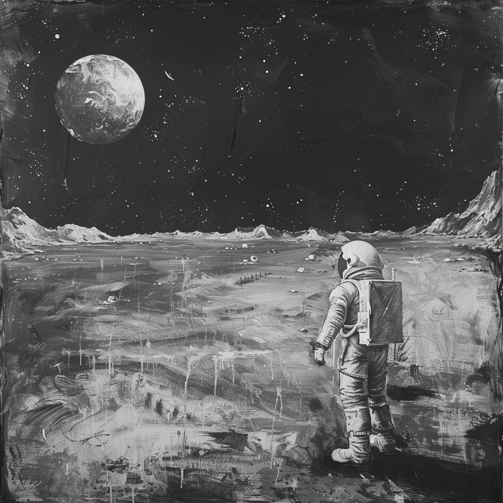 Astronaut on Mars in Black and White