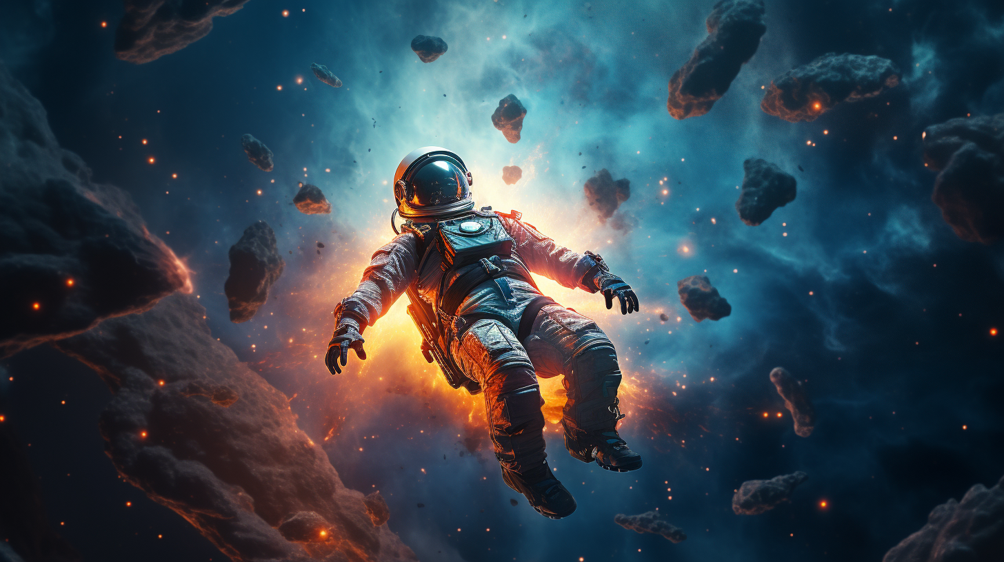 Astronaut floating in a strange nebula