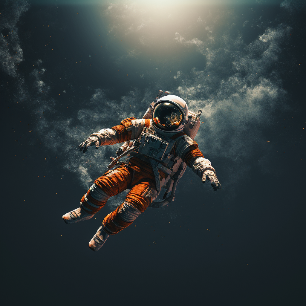 Astronaut floating towards moon