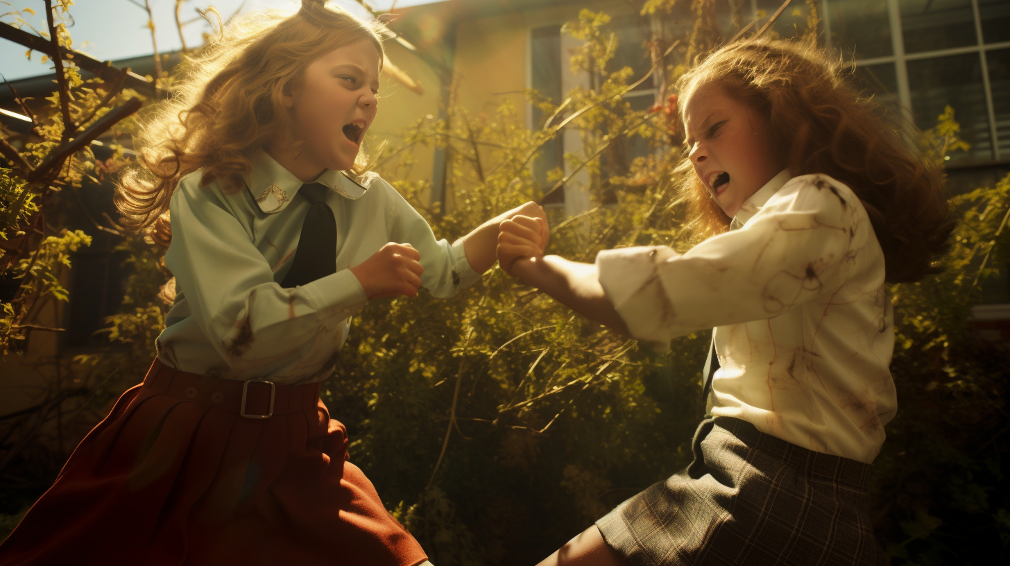 Athletic sisters fighting in backyard