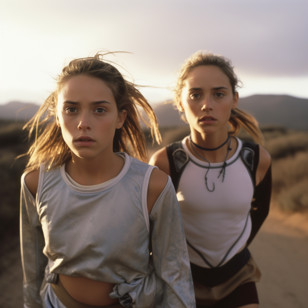 Teenage girls running in fashionable athletic wear