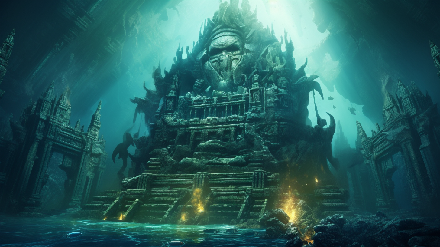 Giant underwater temple in the mythical city of Atlantis