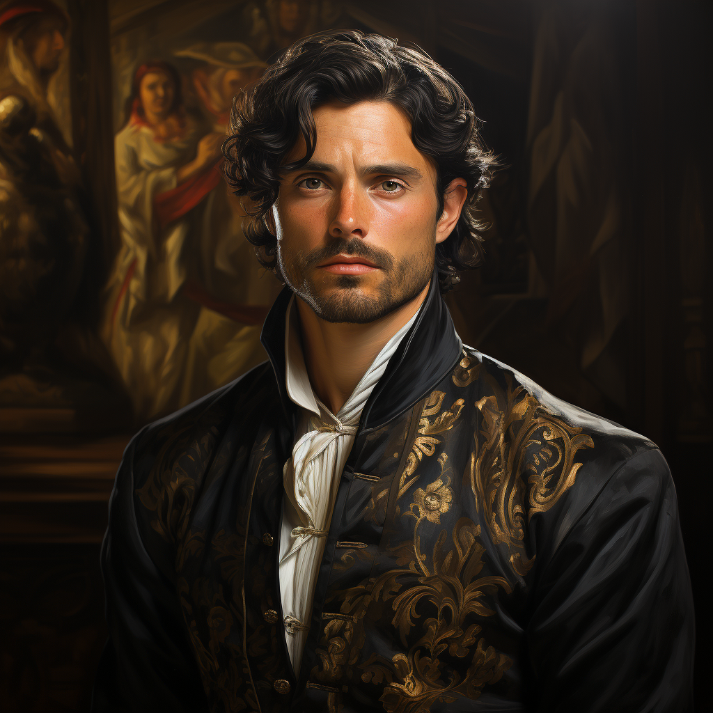 Portrait of an attractive Victorian man in a dark-colored oil painting