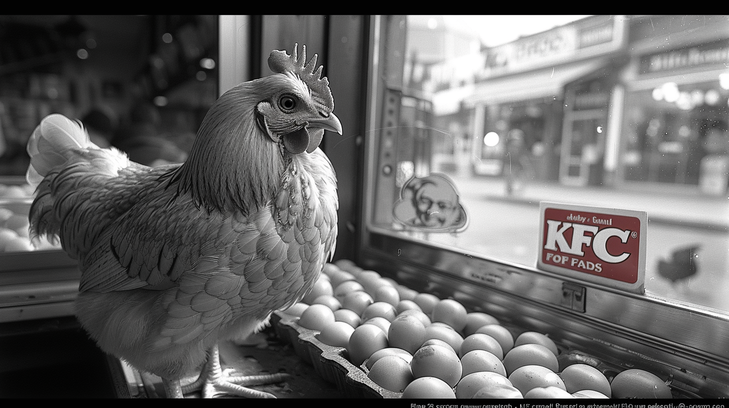 Confident chicken at KFC entrance