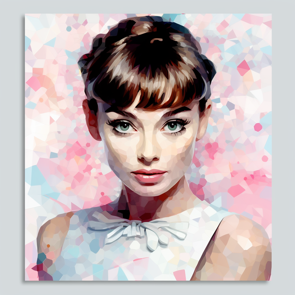 Audrey Hepburn in elegant pink and white mosaic