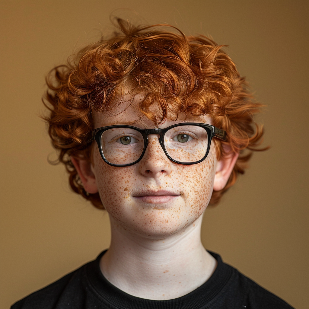 Autistic boy with red hair and glasses