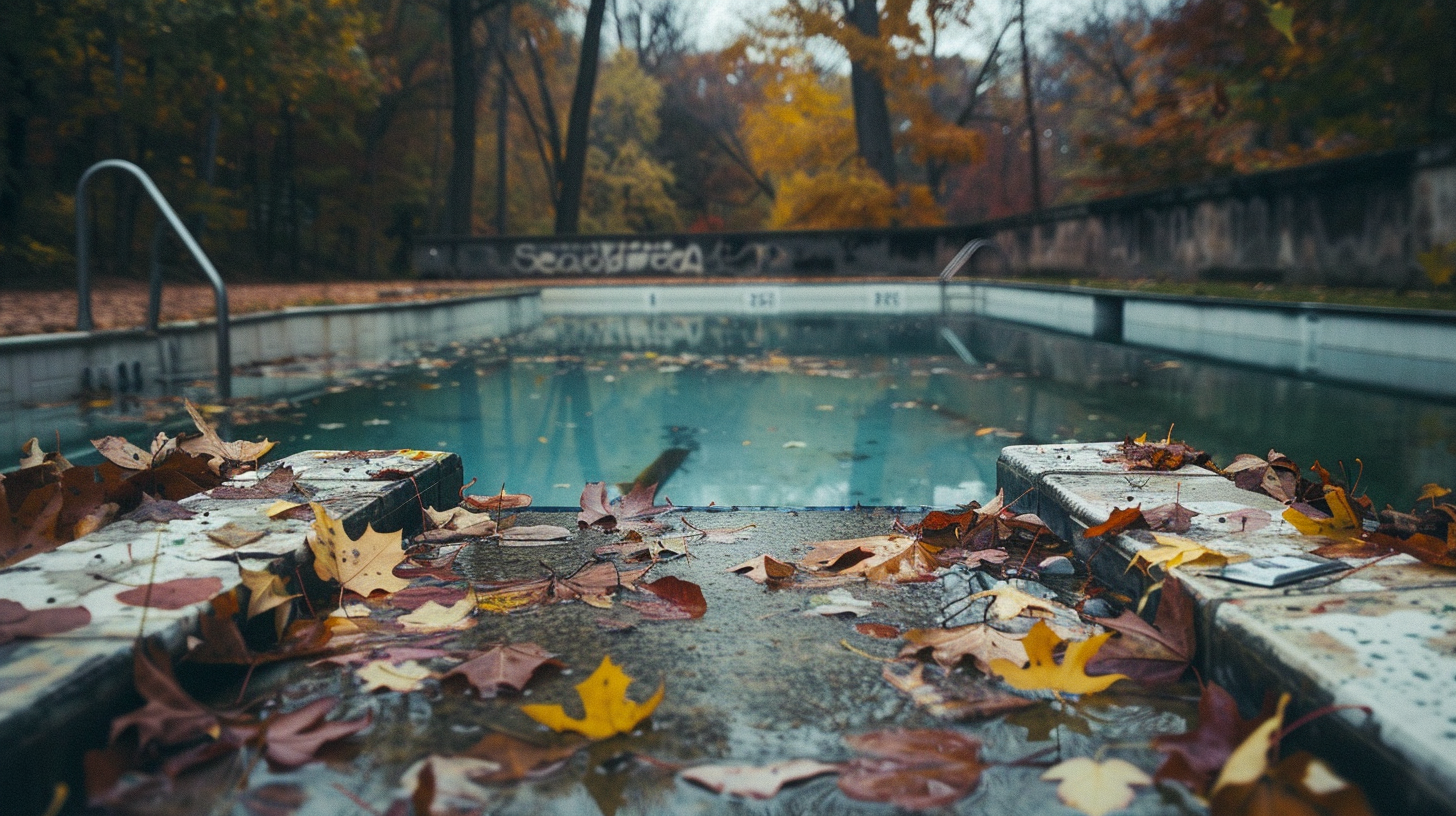 Autumn leaves in pool water