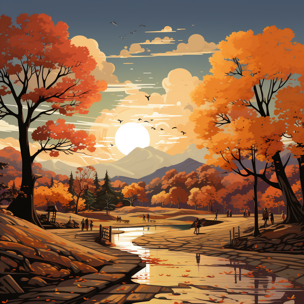 Vibrant autumn park illustration