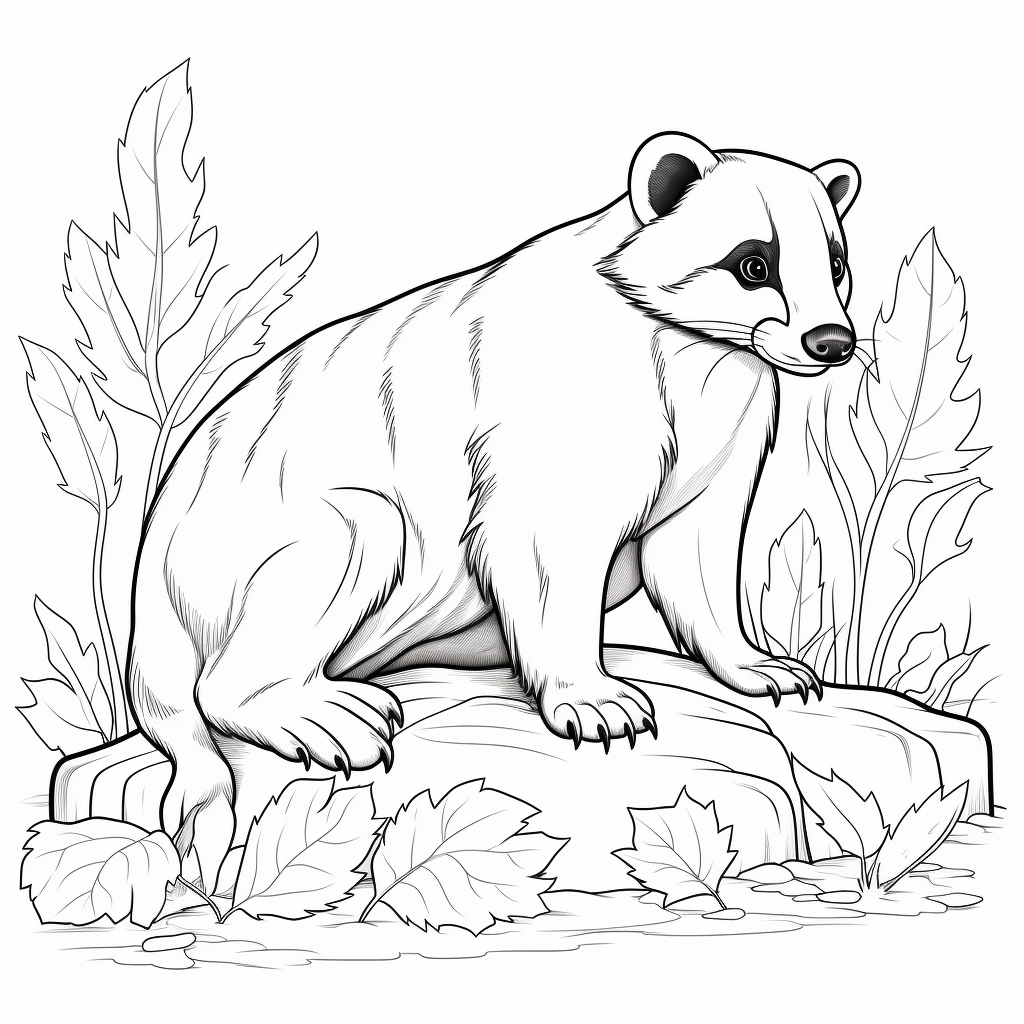 Simple black and white badger coloring page