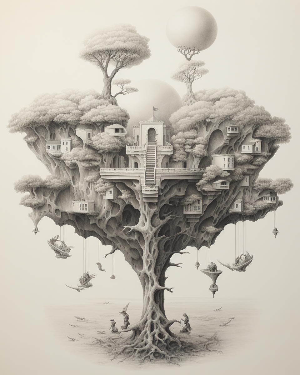 Axis Mundi surreal pencil drawing