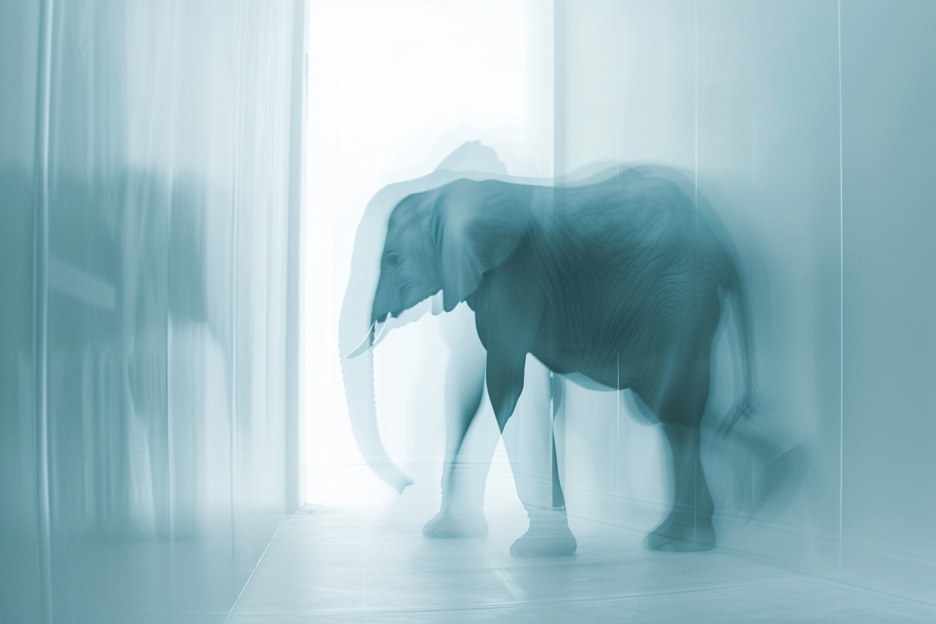 Baby elephant ghost walking in newroom