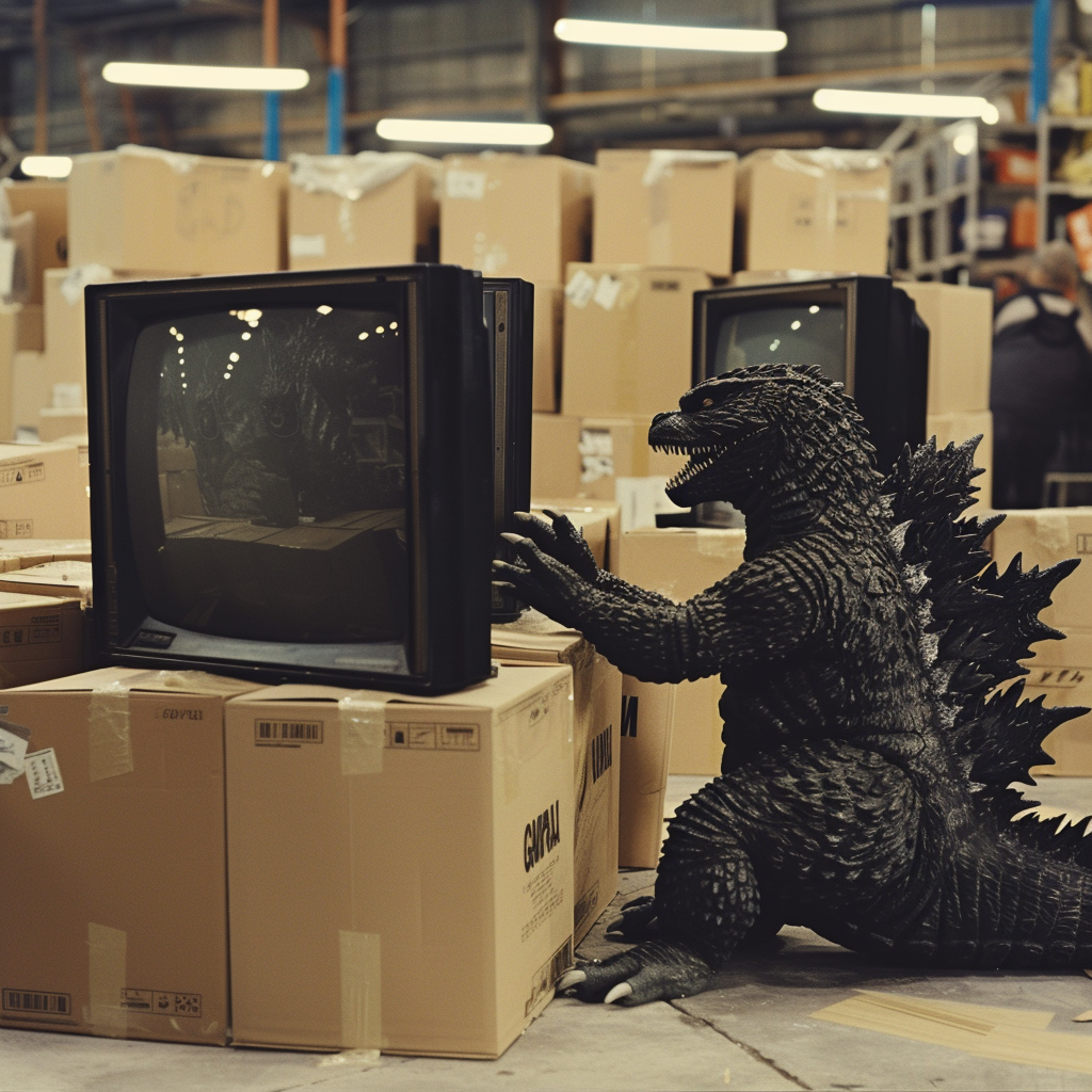 Baby Godzilla Manilla with 4K Televisions