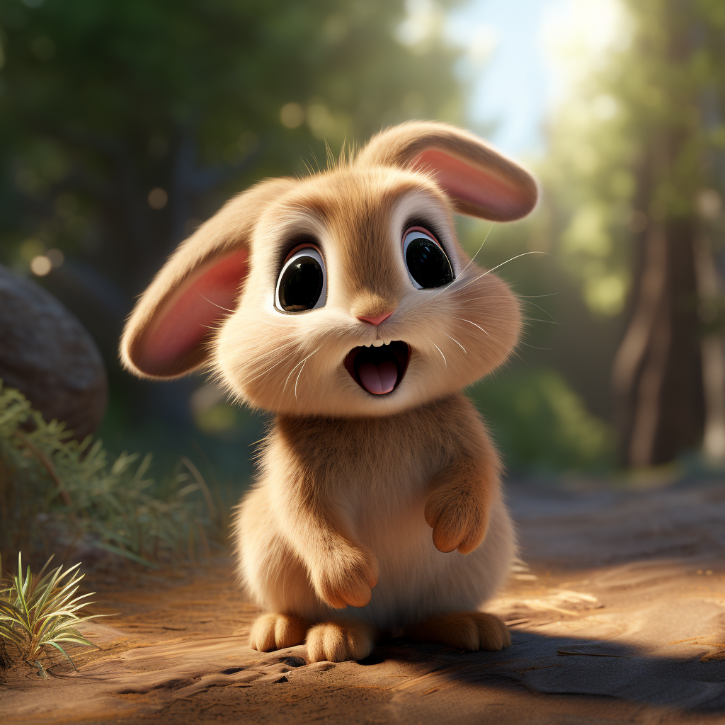 Cute baby lop earred rabbit in Pixar animation style