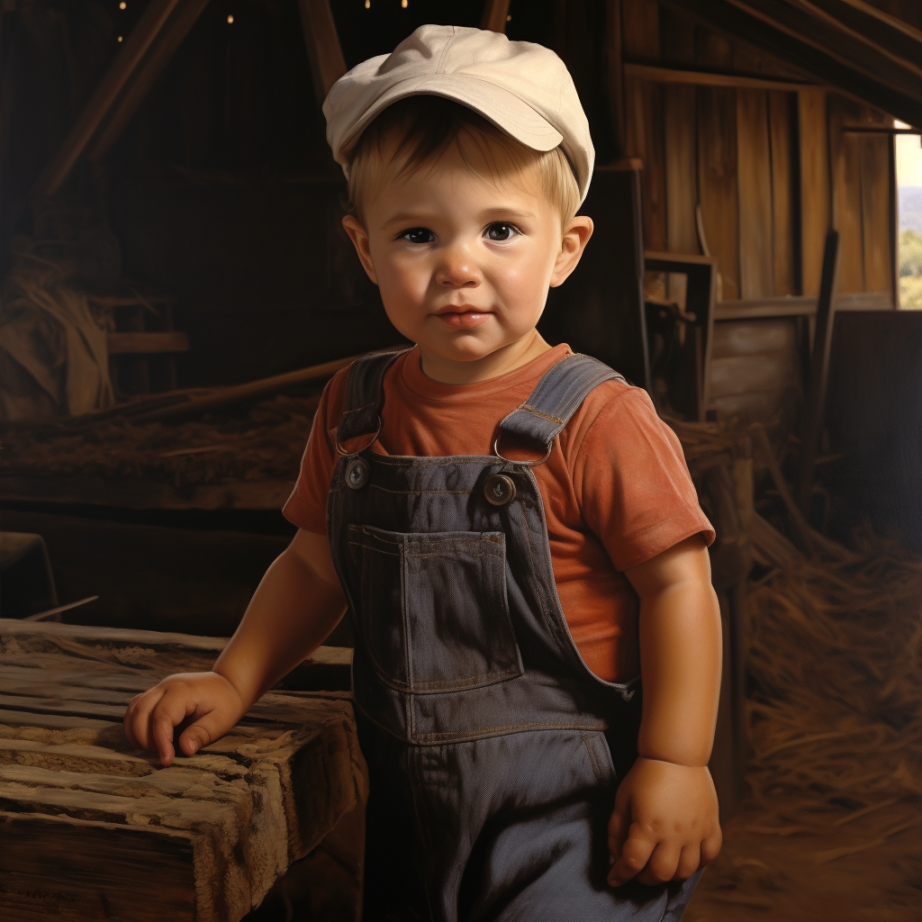 Baby in Apron on Farm