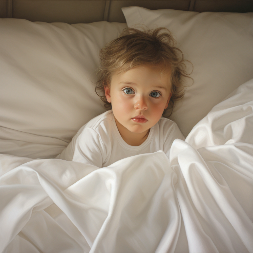 Adorable baby on white bed