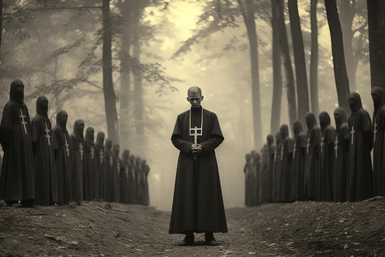 Image of a priest facing backwards