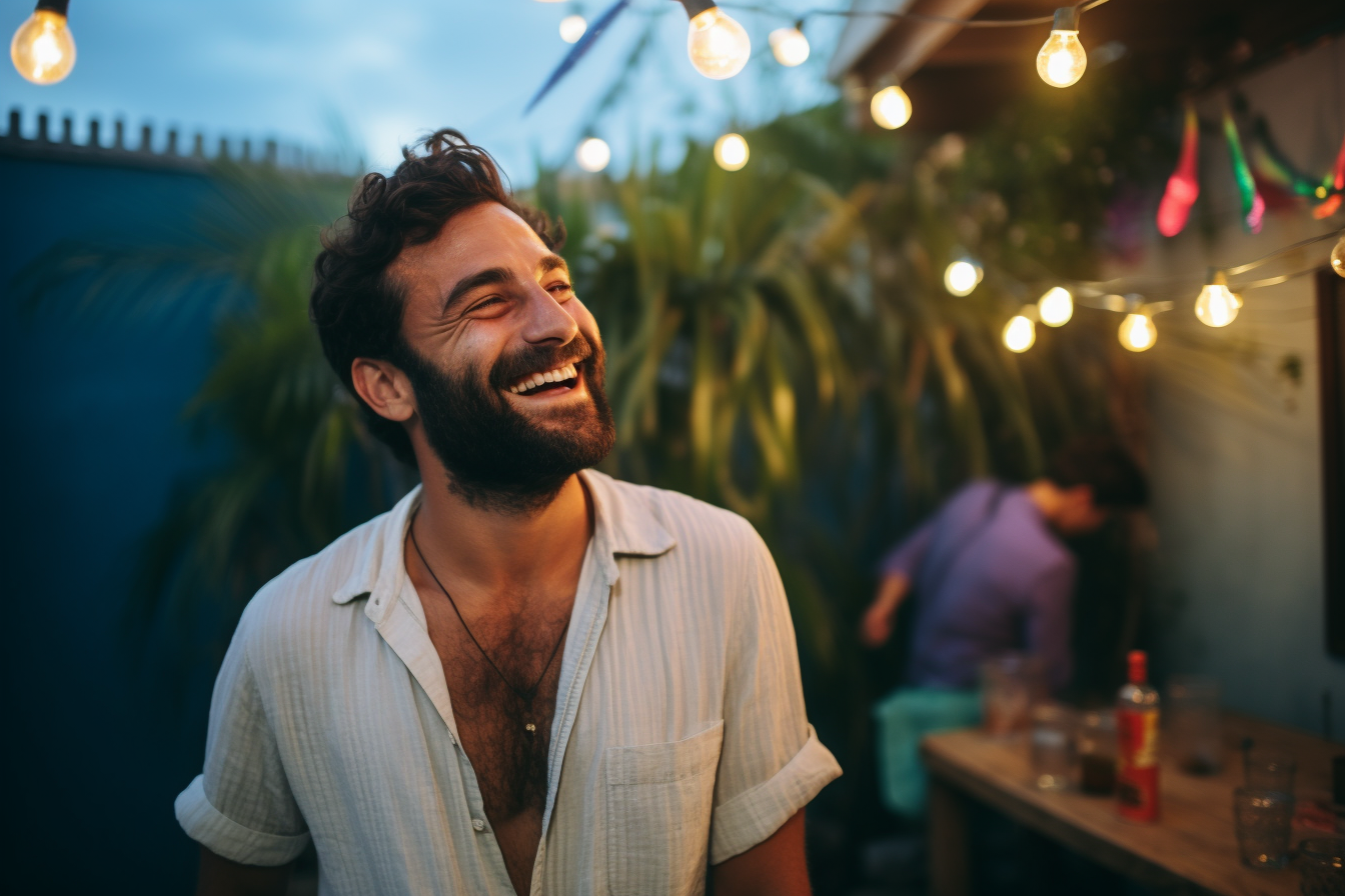 Happy man winking with lime margarita