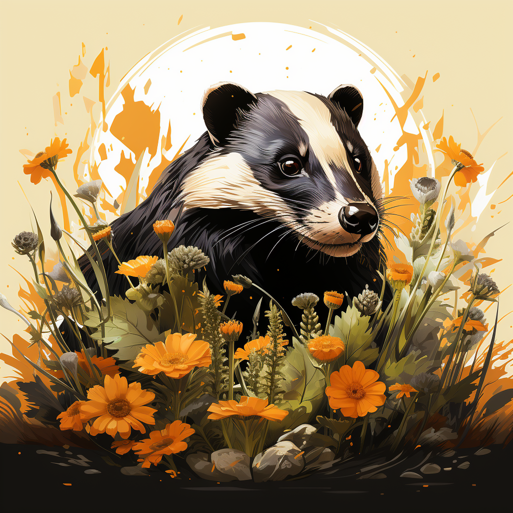 Badger with Worms Illustration