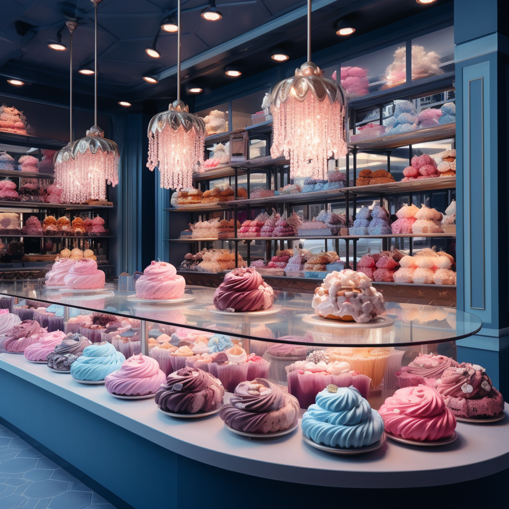 Colorful cakes at bakery shop