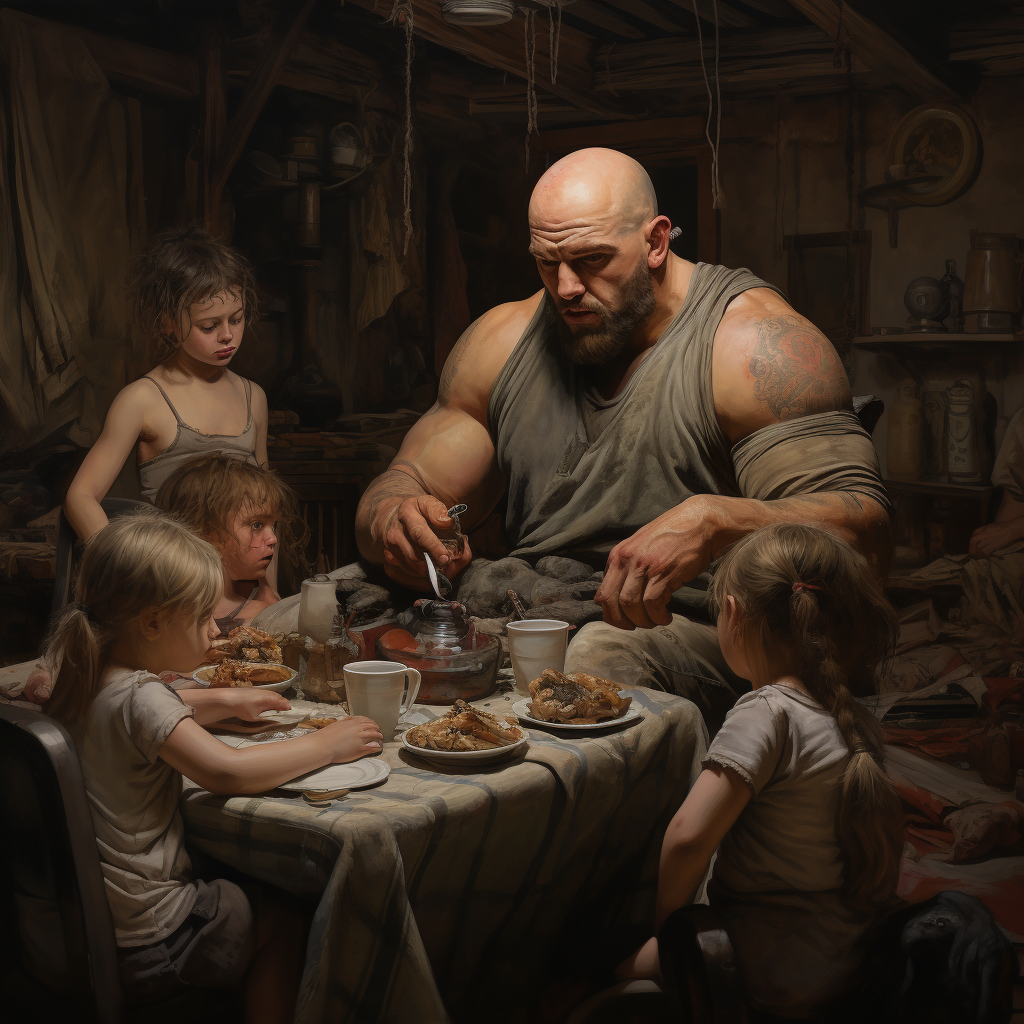 Bald Man Eating Dinner with Family