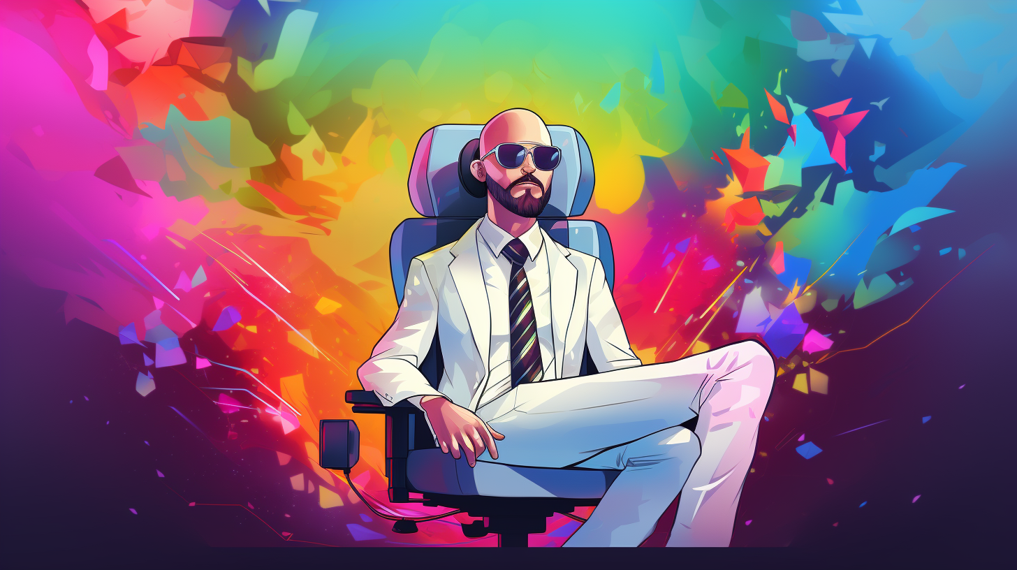 Bald man sitting on gaming chair with controller