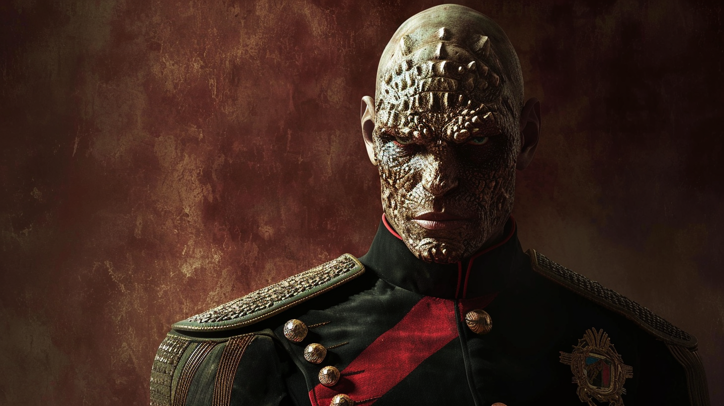 Lizard hybrid man in military uniform