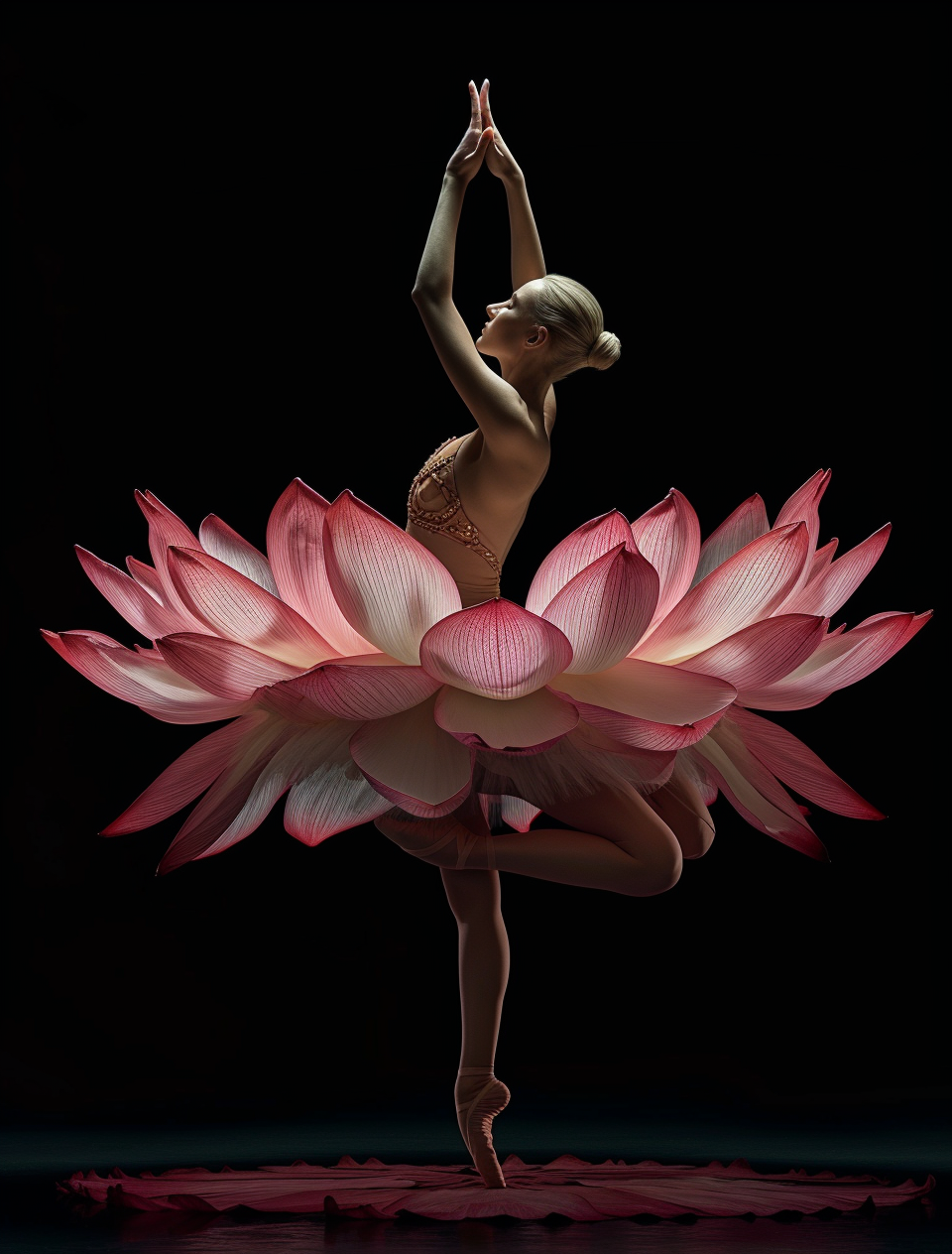 Ballerina bowing in lotus petal skirt