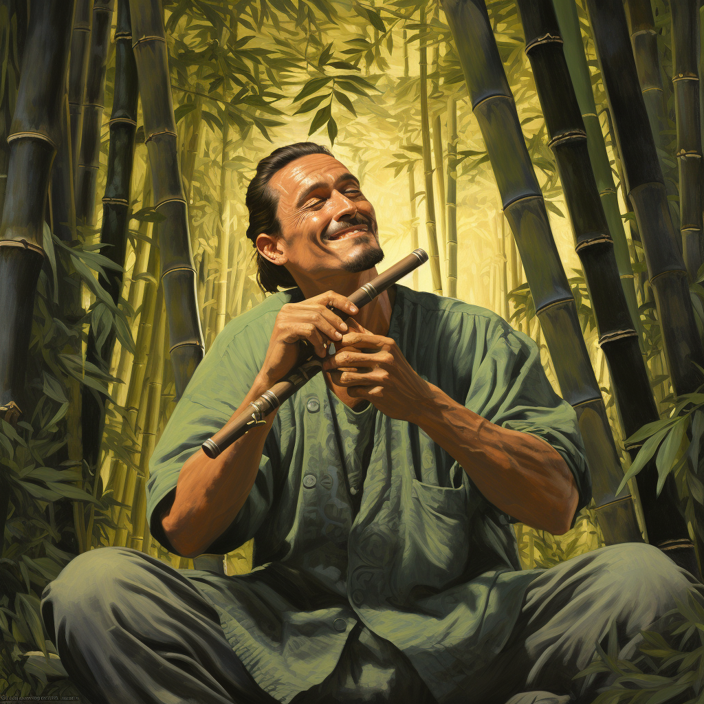 Bamboo flute player artwork