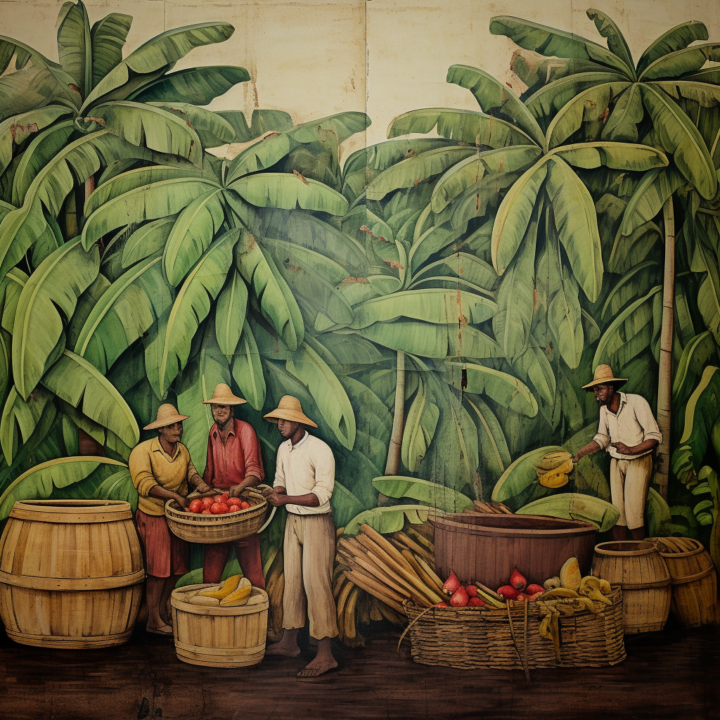 Antique banana leaf mural painting