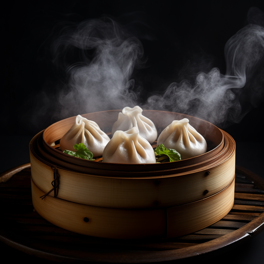 Steamed Bao Dumplings on Black Background