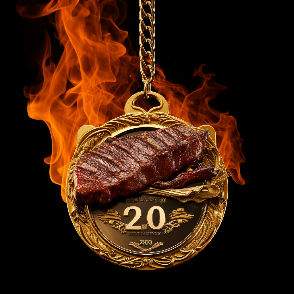 Golden medal with BBQ 2023 inscription