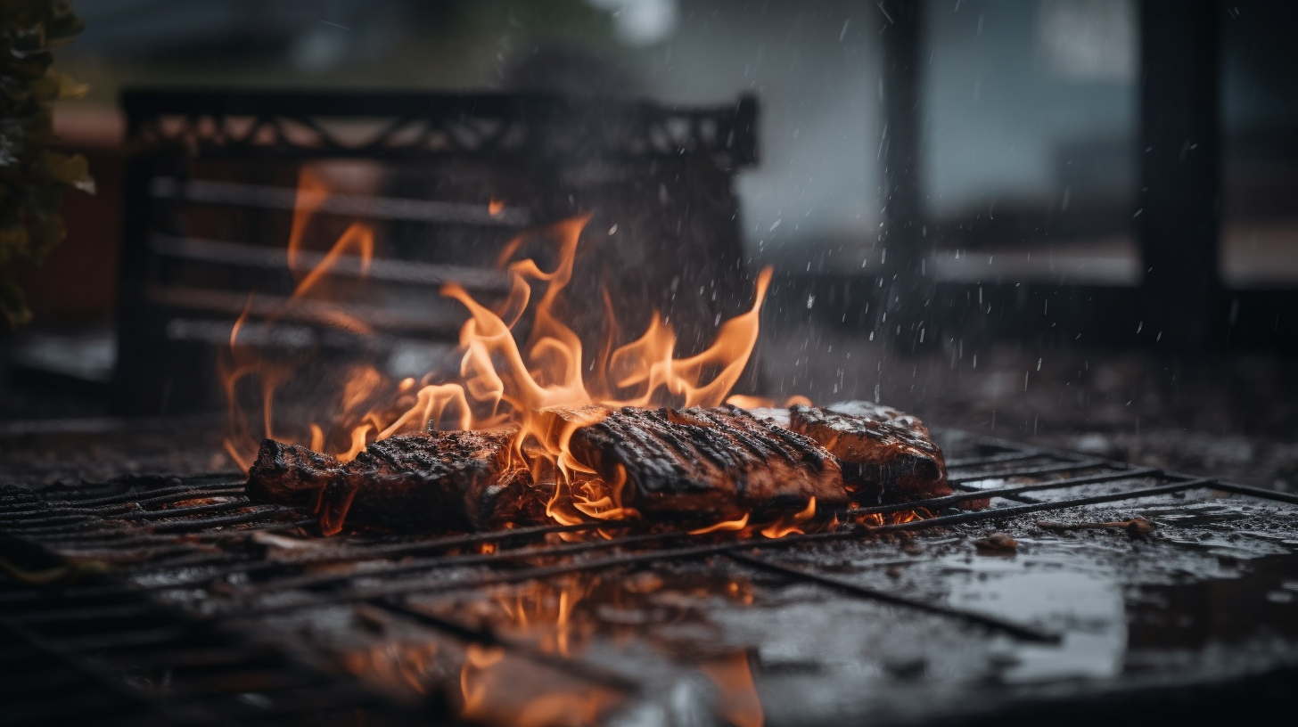 Closeup of barbecue fire in rain