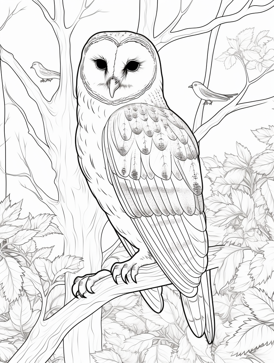 Barn Owl in Forest Coloring Page