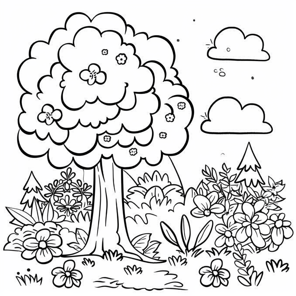 Simple tree coloring page for kids