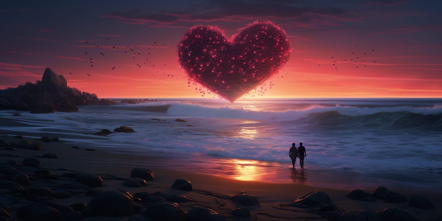 Beach inside heart with epic lighting