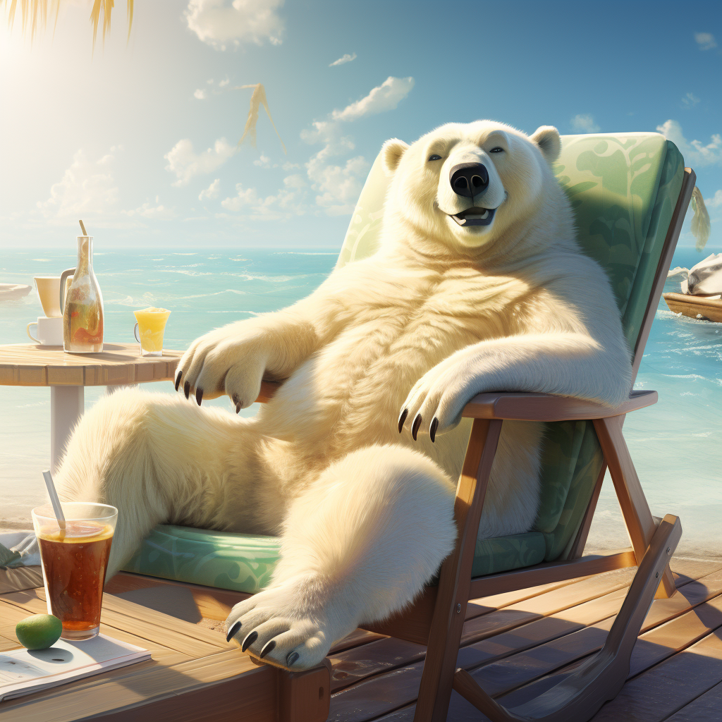 Cartoon polar bear enjoying a beach cocktail