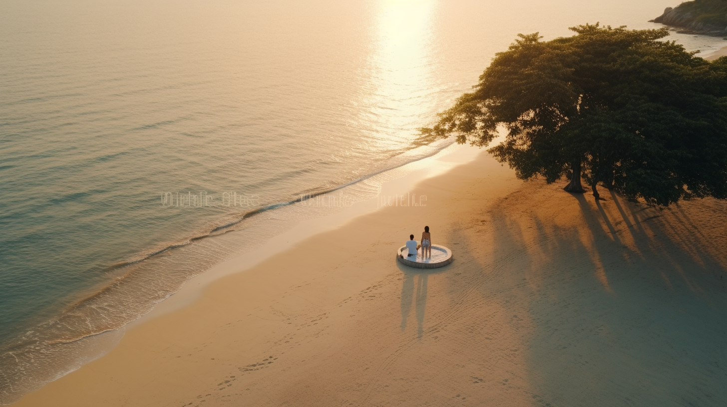 Loving couple enjoying beach sunset