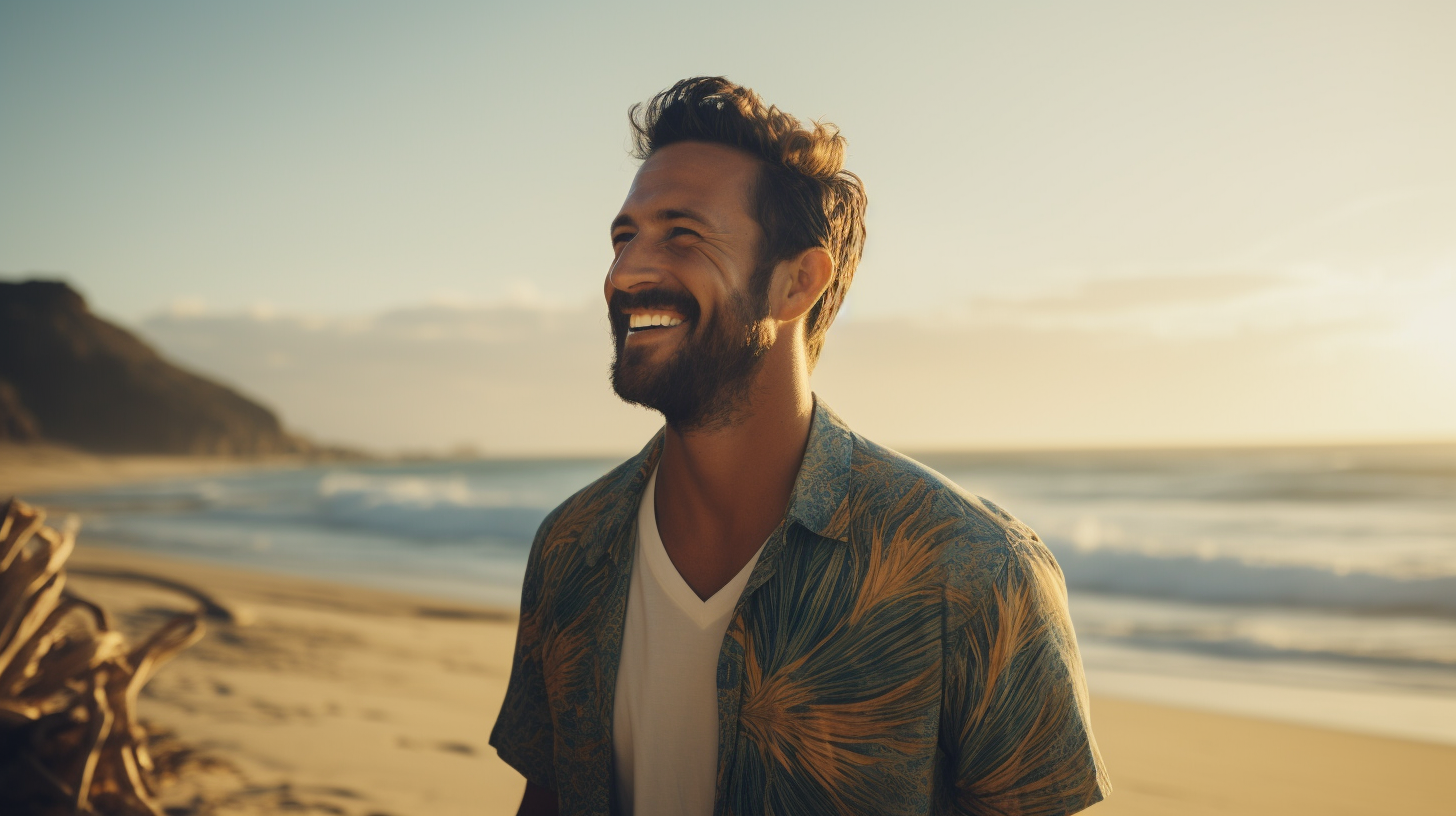 Man smiling on the beach